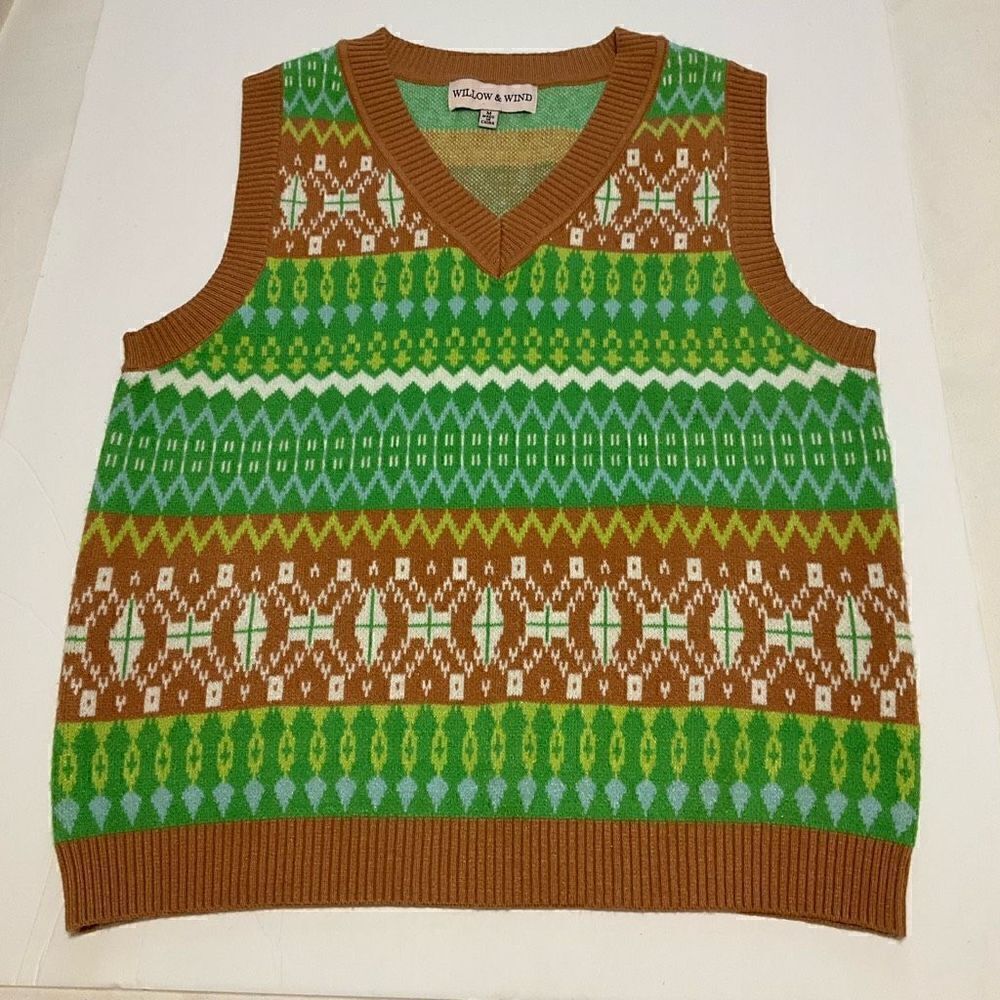 Awesome 70’s Vibe VNeck- Great Colors! Medium. Like New! Sweatervest. Goblincore